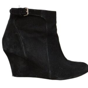 Lanvin p Wedge Black Leather Suede Bootie Size 5